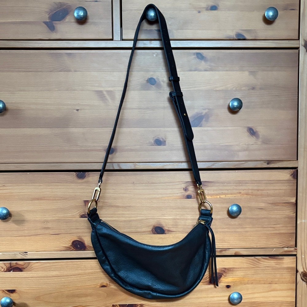 HOBO Black Leather Shoulder Bag with Gold Accents